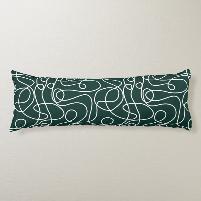 Doodle Line Art Pattern | White/Dark Emerald Green Body Cushion (Front)