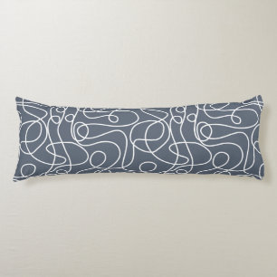 Doodle Line Art Pattern   White on Blue-Grey Body Cushion