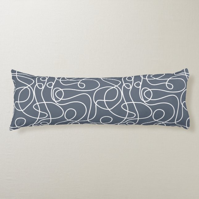 Doodle Line Art Pattern | White on Blue-Grey Body Cushion (Front)