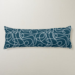 Doodle Line Art Pattern   White on Dark Blue-Green Body Cushion