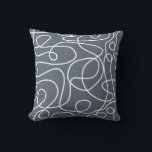 Doodle Line Art Pattern | White on Dark Blue-Grey Cushion<br><div class="desc">Doodled pattern featuring hand drawn white lines on a dark blue-grey background. A simple,  modern,  graphic design. Available in many colours,  including with the colours reversed.</div>