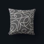 Doodle Line Art Pattern | White on Graphite Cushion<br><div class="desc">Doodled pattern featuring hand drawn white lines on a dark grey background. A simple,  modern,  graphic design. Available in many colours,  including with the colours reversed.</div>