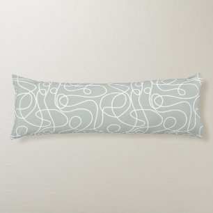 Doodle Line Art Pattern   White on Light GrayGreen Body Cushion