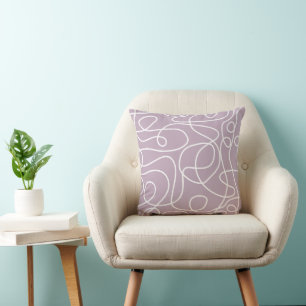 Doodle Line Art Pattern   White on Mauve Cushion