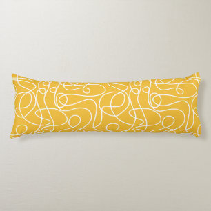 Doodle Line Art Pattern   White on Mustard Yellow Body Cushion