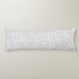 Doodle Line Art Pattern White on Pale Grey Body Cushion