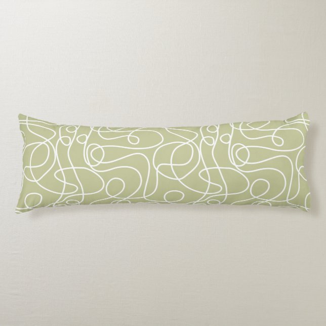 Doodle Line Art Pattern | White on Pale Pistachio Body Cushion (Front)