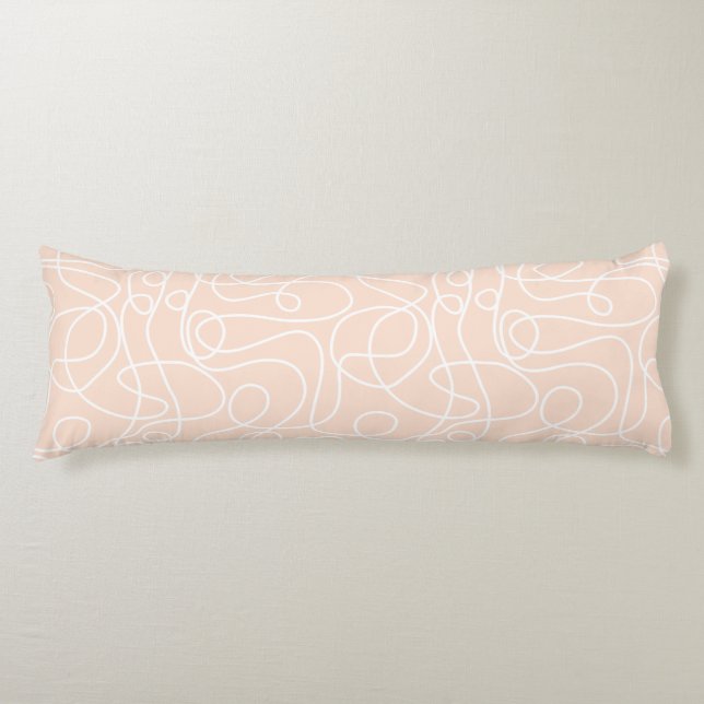 Doodle Line Art Pattern | White on Peach/Apricot Body Cushion (Front)