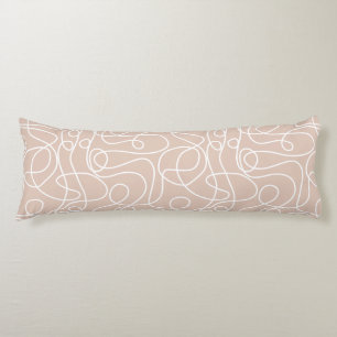 Doodle Line Art Pattern White on Soft Terracotta Body Cushion
