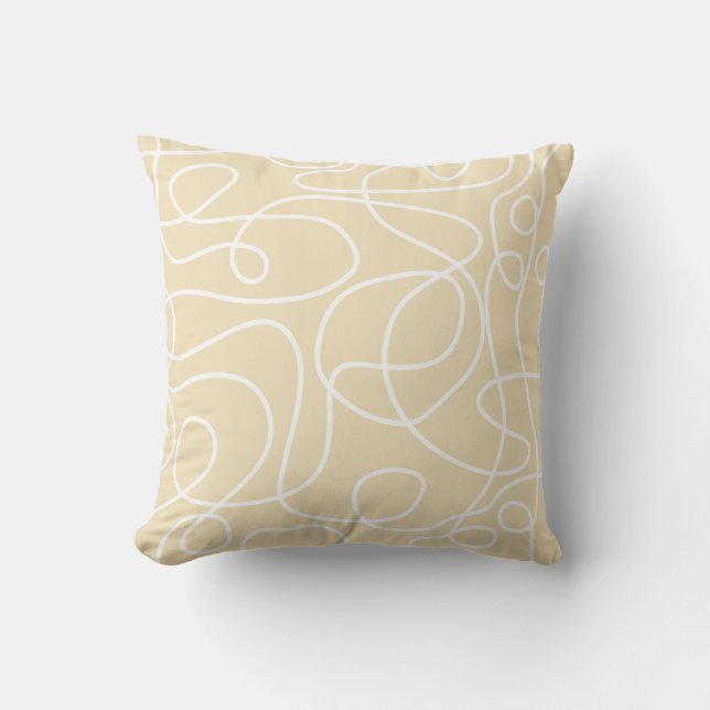 Doodle Line Art Pattern | White on Soft Yellow Cushion (Front)