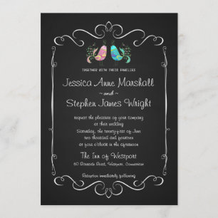 Doodle Lovebirds Chalkboard Wedding Invitation