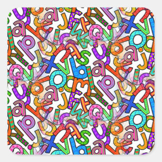 Doodle Lowercase Alphabet Pattern Square Sticker