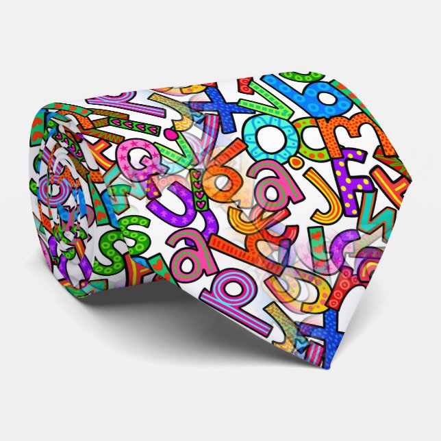 Doodle Lowercase Alphabet Pattern Tie (Rolled)