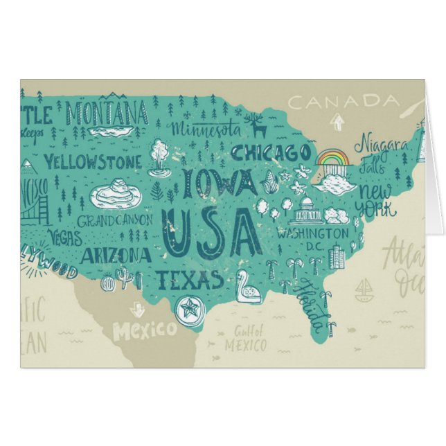 Doodle Map Of USA (Front Horizontal)