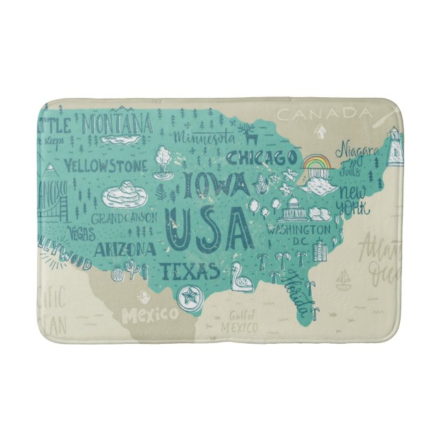 Doodle Map Of USA Bath Mat (Front)