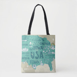 Doodle Map Of USA Tote Bag