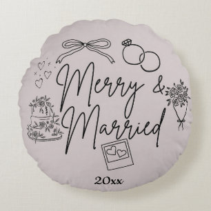 Doodle merry and married round cushion