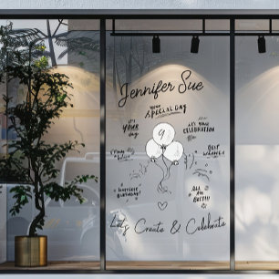 Doodle Modern Balloon Happy Birthday  Window Cling