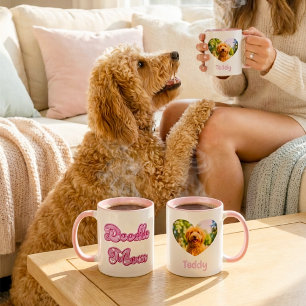 Doodle Mom Custom Photo Name Pink Heart Typography Mug