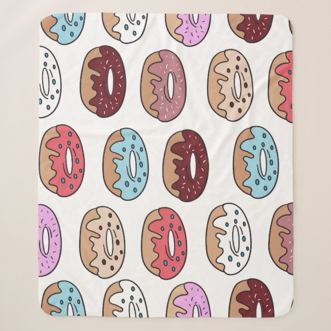 Doodle Multi-Coloured Doughnuts Background. Sherpa Blanket (Front)