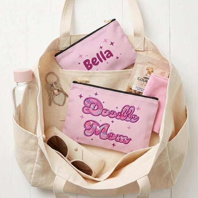 Doodle Mum Pink Hearts Personalised Name Accessory Pouch (Creator Uploaded)