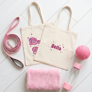 Doodle Mum Pink Hearts Personalised Name Tote Bag
