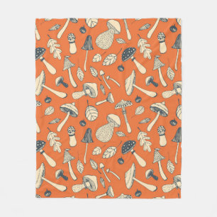 Doodle Mushroom Vintage Seamless Wallpaper Fleece Blanket