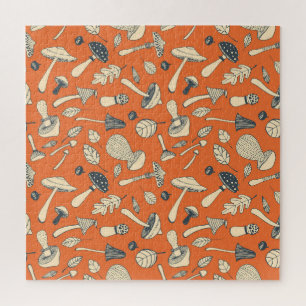 Doodle Mushroom Vintage Seamless Wallpaper Jigsaw Puzzle
