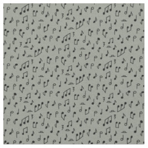 Doodle music notes black on medium grey fabric