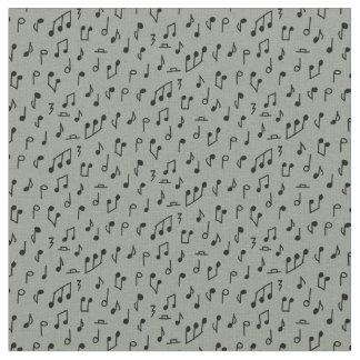 Doodle music notes black on medium grey fabric