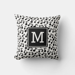 Doodle Music notes personalised monogram B/W Cushion