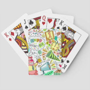 doodle new year party celebration playing cards