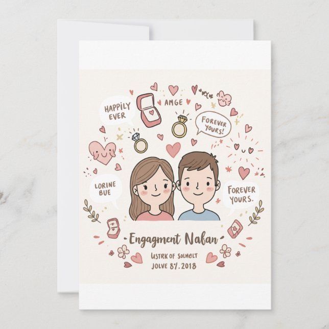 Doodle of Love: Personalised Engagement Announceme Holiday Card (Front)