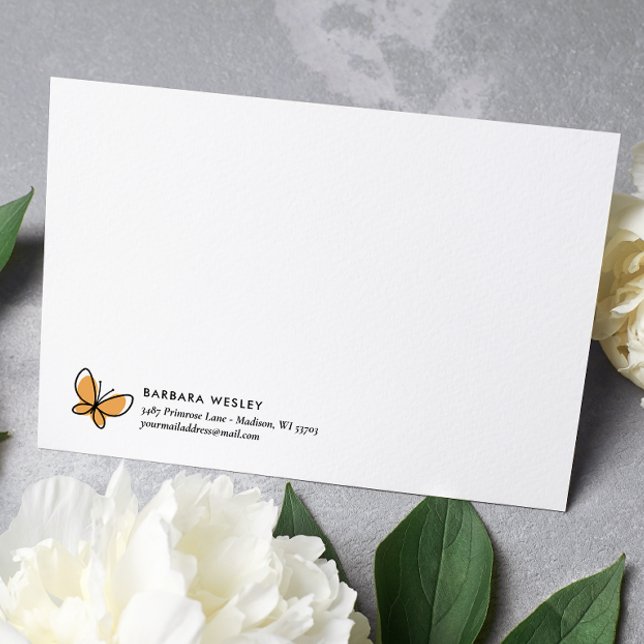 DOODLE ORANGE BUTTERFLY WHIMSICAL MONOGRAM CARD (Creator Uploaded)