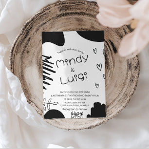 Doodle Organic Shapes Script Wedding Invitation