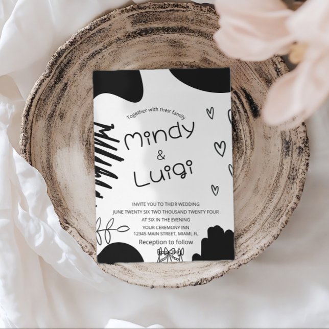 Doodle Organic Shapes Script Wedding Invitation (Creator Uploaded)