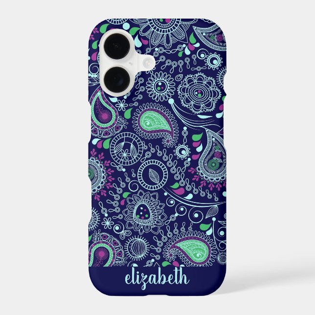 Doodle Paisley Pattern Dark Blue (Back)