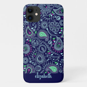 Doodle Paisley Pattern Dark Blue iPhone 11 Case