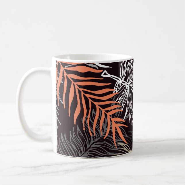 Doodle Palm: Hand-Drawn Leafy Pattern. Coffee Mug (Left)