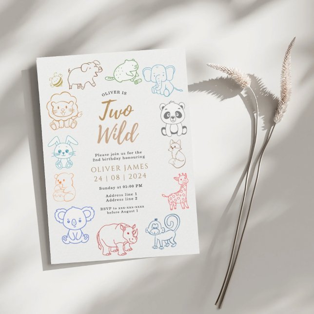 Doodle Party Animals 2nd Birthday  Invitation (Creator Uploaded)