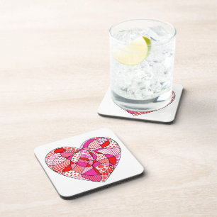Doodle Pattern Heart Cork-Backed Coaster Set