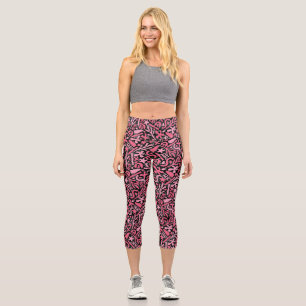 Doodle Pattern in Pink.01.w Black BG Capri Leggings