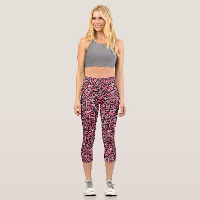 Doodle Pattern in Pink.01.w Black BG Capri Leggings (Front)