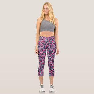 Doodle Pattern in Pink.01.w D Blue BG Capri Leggings