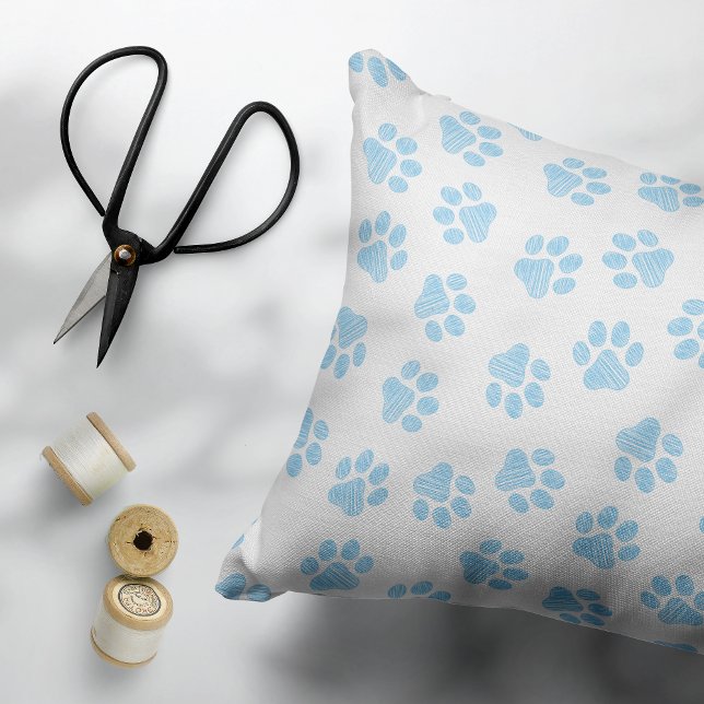 Doodle Paws, Dog Paws, Baby Blue Paws Decorative Cushion (Creator Uploaded)