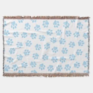 Doodle Paws, Dog Paws, Baby Blue Paws Throw Blanket