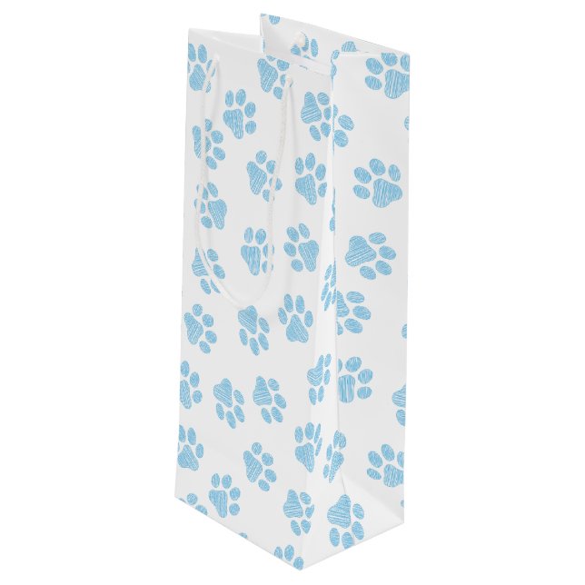 Doodle Paws, Dog Paws, Baby Blue Paws Wine Gift Bag (Back Angled)