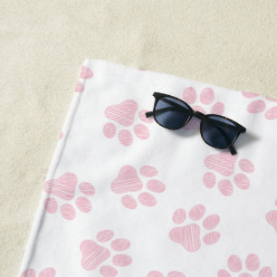 Doodle Paws, Dog Paws, Baby Pink Paws Beach Towel