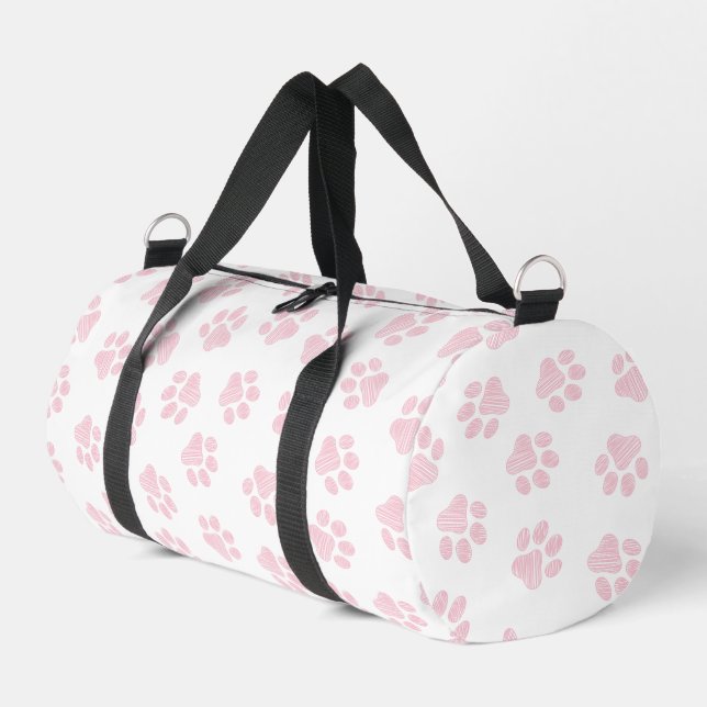 Doodle Paws, Dog Paws, Baby Pink Paws Duffle Bag (Left Corner)