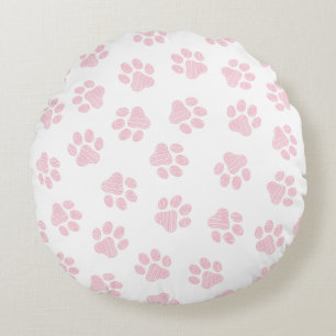 Doodle Paws, Dog Paws, Baby Pink Paws Round Cushion